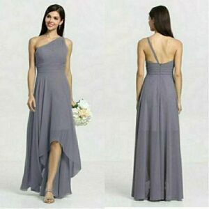 Gather & Gown Christina Dress High Low One Shoulder Formal Toga Gray Sz 16